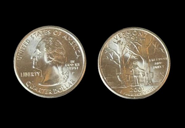 USA 2001 P Vermont State Quarter / 25 Cents / unzirkuliert / Original Umlaufmünze