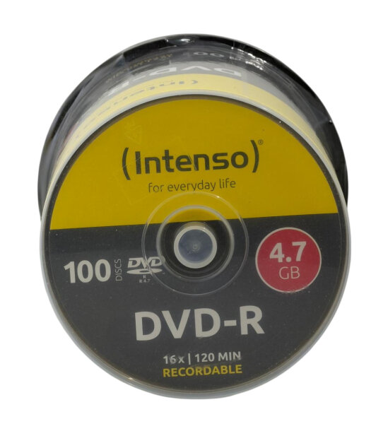 100x Intenso DVD-R Rohlinge in Spindel / 4,7GB / 16x / 120 min. / Brandneu