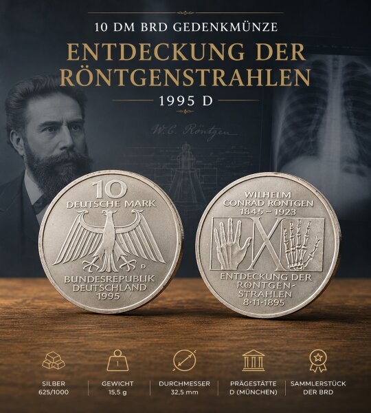 10 DM BRD Gedenkmünze 1995 D – Entdeckung der Röntgenstrahlen / Silber / Sammler