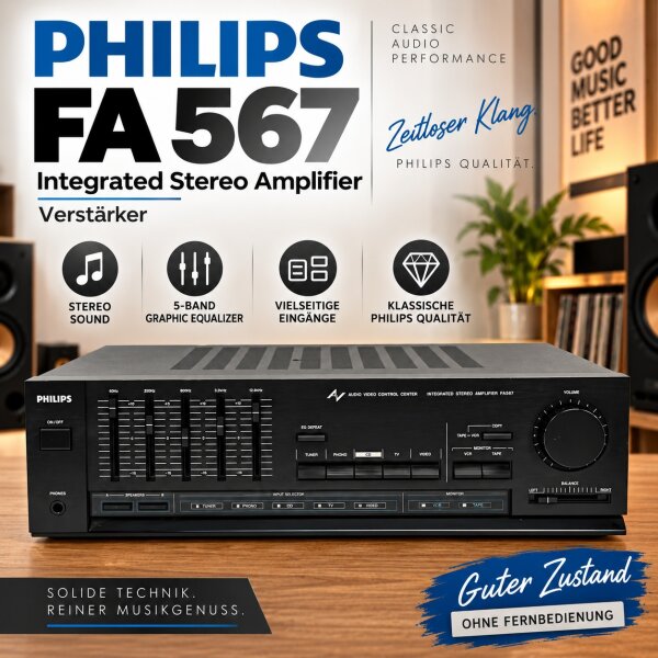 Philips "FA 567" Integrated Stereo Amplifier / Verstärker / ohne FB / Guter Zst.
