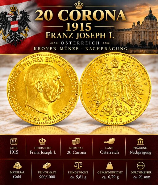 20 Corona "1915"  Österreich Franz Joseph I. Kronen Goldmünze