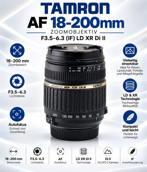 Tamron AF 18-200mm Zoomobjektiv / F3.5-6.3 (IF) LD XR Di II / Top Zustand